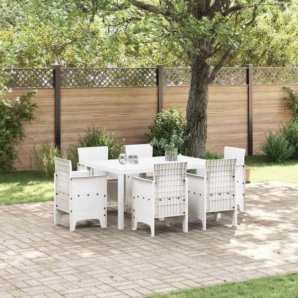 ARDEBO.de - 7-teiliges Garten-Esszimmer-Set mit Kissen Weiß Poly Rattan