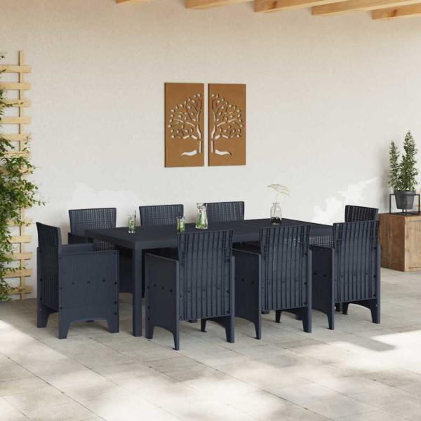 9-teiliges Garten Essset Anthrazit Poly Rattan