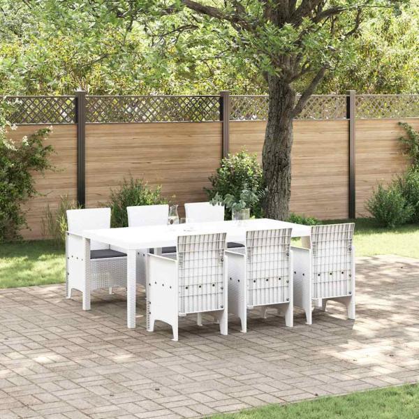 ARDEBO.de - 7-teiliges Garten Essgruppen-Set mit Kissen Weiß Poly Rattan