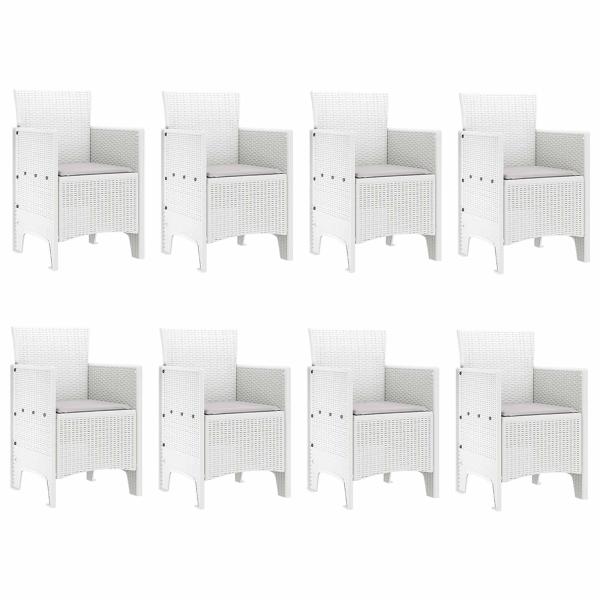 9-teiliges Garten-Ess-Set mit Kissen Weiß Poly Rattan