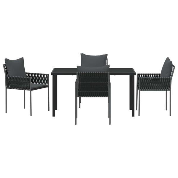 5-teiliges Garten-Ess-Set mit Kissen Schwarz Poly-Rattan