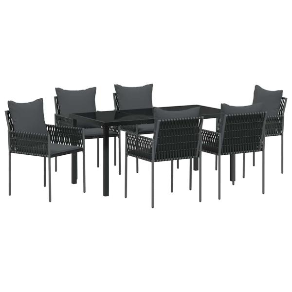 Set aus 4 Schwarze Stühle, Dunkelgraue Kissen