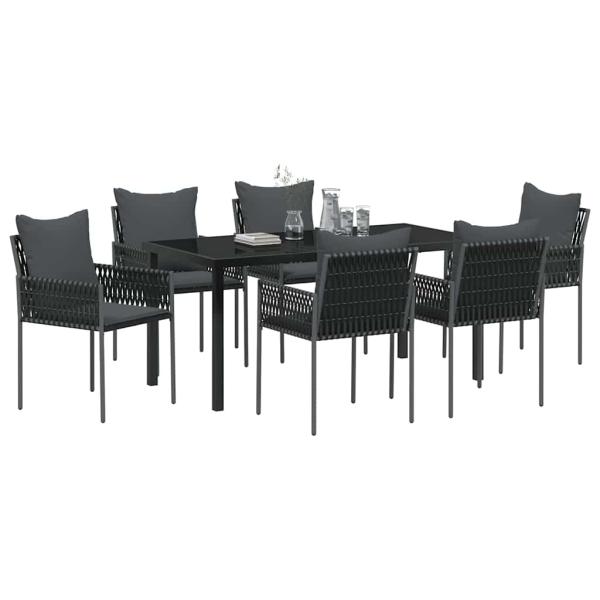 Set aus 4 Schwarze Stühle, Dunkelgraue Kissen