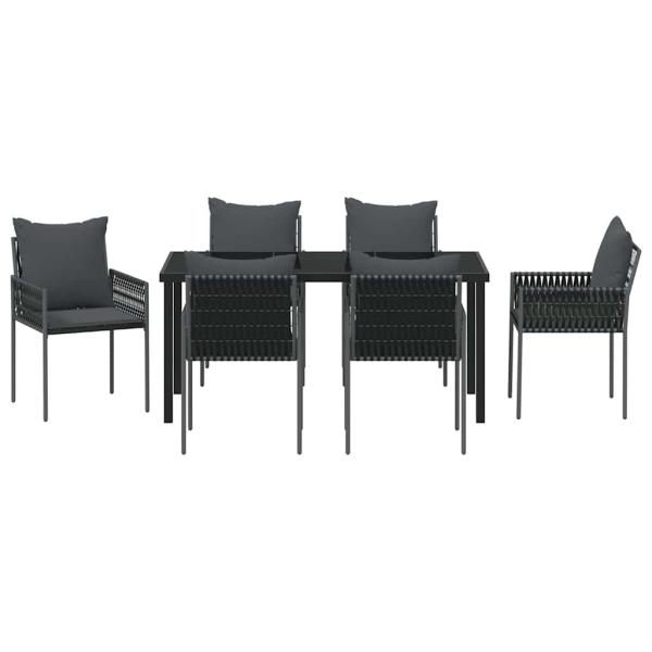 Set aus 4 Schwarze Stühle, Dunkelgraue Kissen