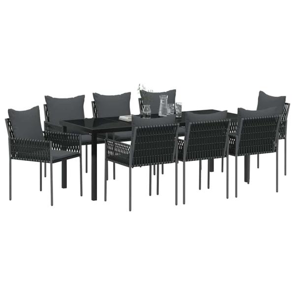 Garten Essgruppe 9 stk. Schwarz und Grau PE-Rattan