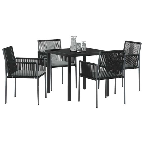 Set aus 3 Schwarz PE-Rattan, Stahl, Polyester Standard