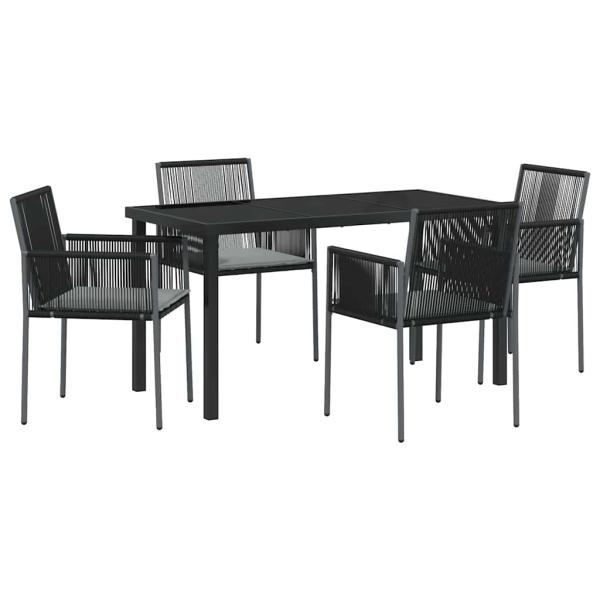 5-teiliges Garten-Essbereich-Set mit Kissen Schwarzes Poly-Rattan