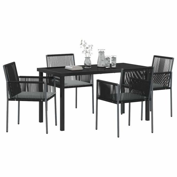 5-teiliges Garten-Essbereich-Set mit Kissen Schwarzes Poly-Rattan