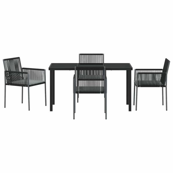 5-teiliges Garten-Essbereich-Set mit Kissen Schwarzes Poly-Rattan