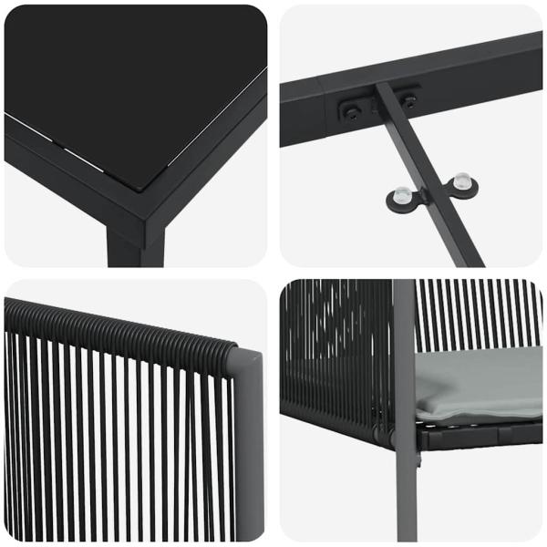 Set von 5 Schwarz Poly-Rattan, pulverbeschichteter Stahl, Polyester