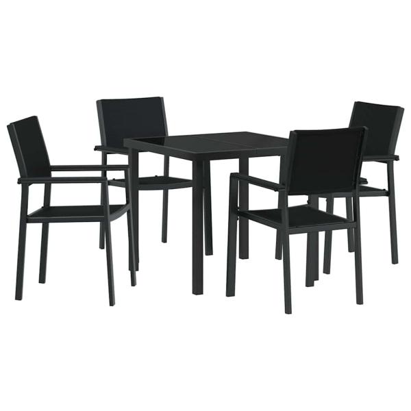 5-teiliges Garten-Ess-Set Schwarz Poly Rattan