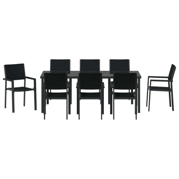 ARDEBO.de - 9-teiliges Garten-Dining-Set Schwarz Poly Rattan