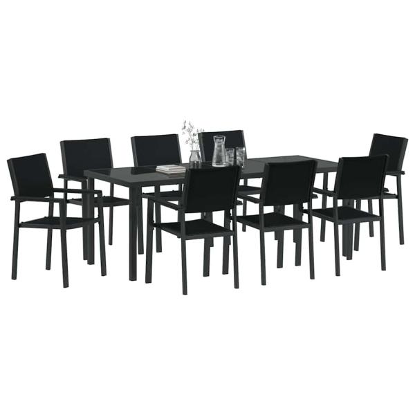 9-teiliges Garten-Dining-Set Schwarz Poly Rattan