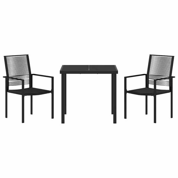 3-teiliges Garten-Essset Schwarz PVC-Rattan