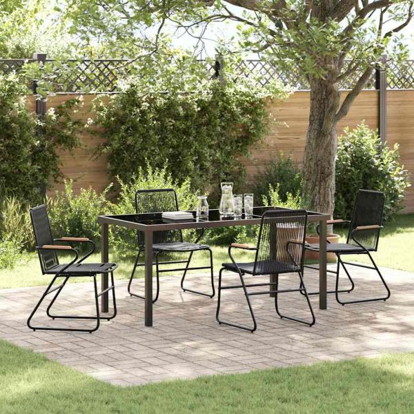 ARDEBO.de - 5-teiliges Garten-Ess-Set Schwarz PVC Rattan