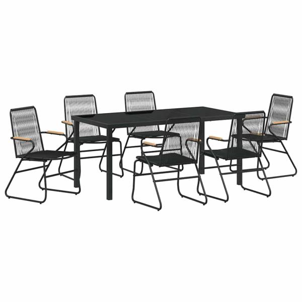 7-teiliges Garten Essbereich Set Schwarz PVC Rattan