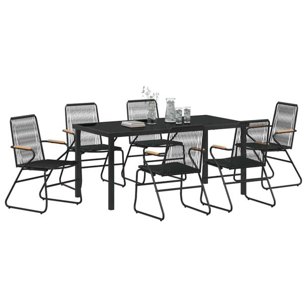 7-teiliges Garten Essbereich Set Schwarz PVC Rattan