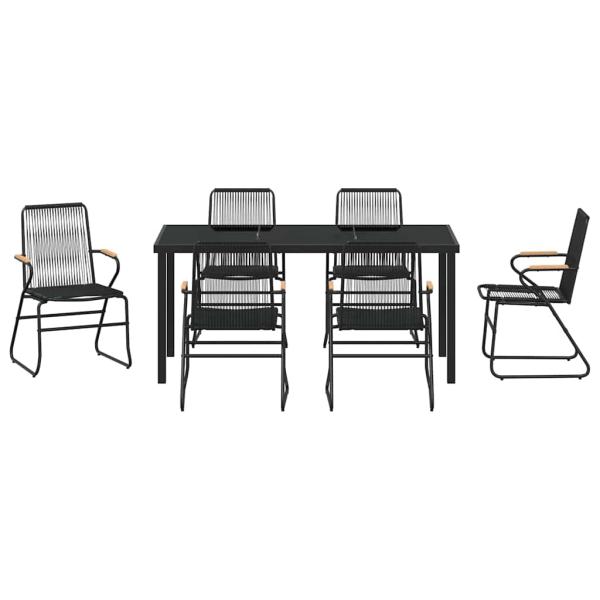7-teiliges Garten Essbereich Set Schwarz PVC Rattan