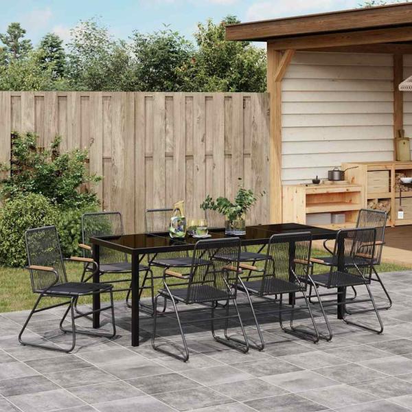 Garten Essgruppe 9 stk. Schwarz Pulverbeschichteter Stahl