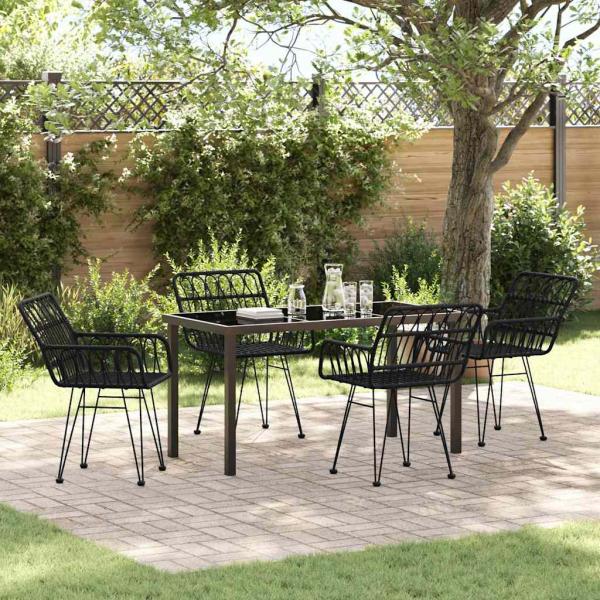 ARDEBO.de - 5-teiliges Gartentisch-Set Schwarz Poly Rattan