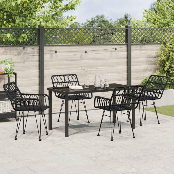 5-teiliges Gartentisch-Set Schwarz Poly Rattan