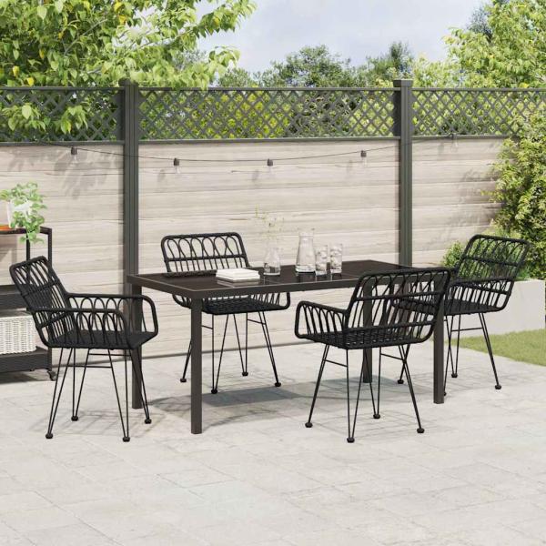 ARDEBO.de - 5-teilige Garten-Essgruppe Schwarz Poly Rattan