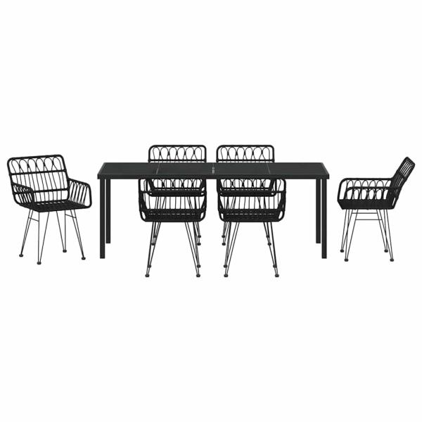 7-teiliges Garten-Essset Schwarz Poly Rattan