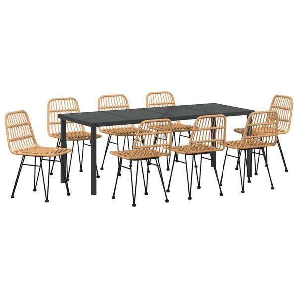 Garten Essgruppe 9 stk. Braun Pulverbeschichteter Stahl