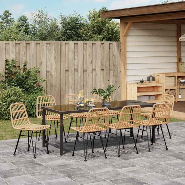 Garten Essgruppe 9 stk. Braun Pulverbeschichteter Stahl