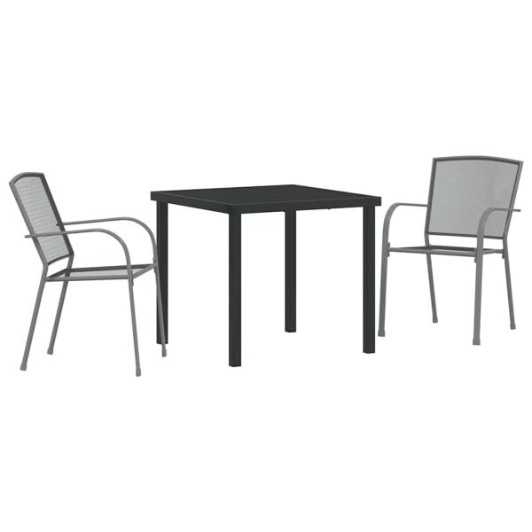 3-teiliges Garten-Essenset Anthrazit Stahl
