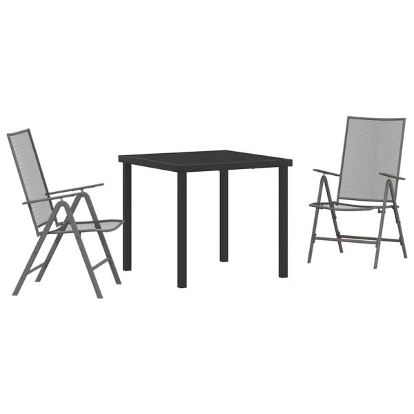 3-teiliges Garten-Esszimmer-Set Anthrazit Stahl
