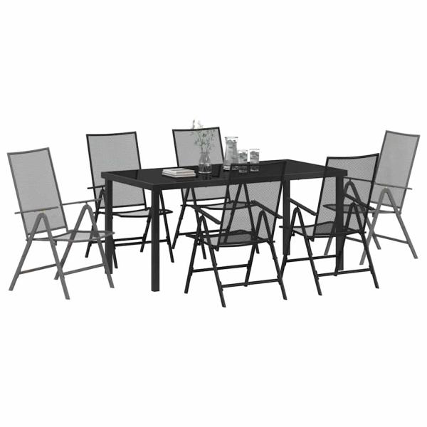 7-teiliges Gartentisch-Set Anthrazit Stahl