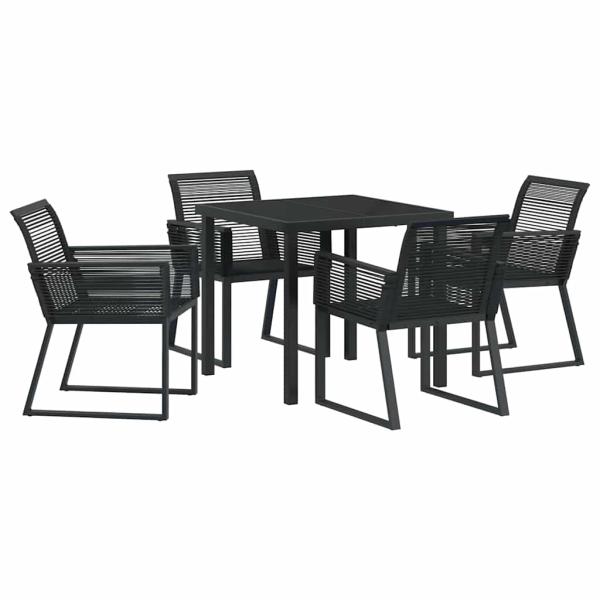 5-teiliges Garten-Essenset Schwarzes Poly-Rattan