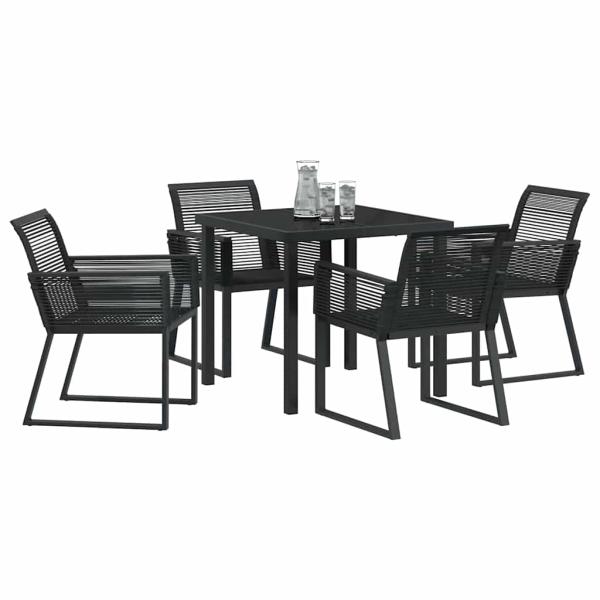 5-teiliges Garten-Essenset Schwarzes Poly-Rattan