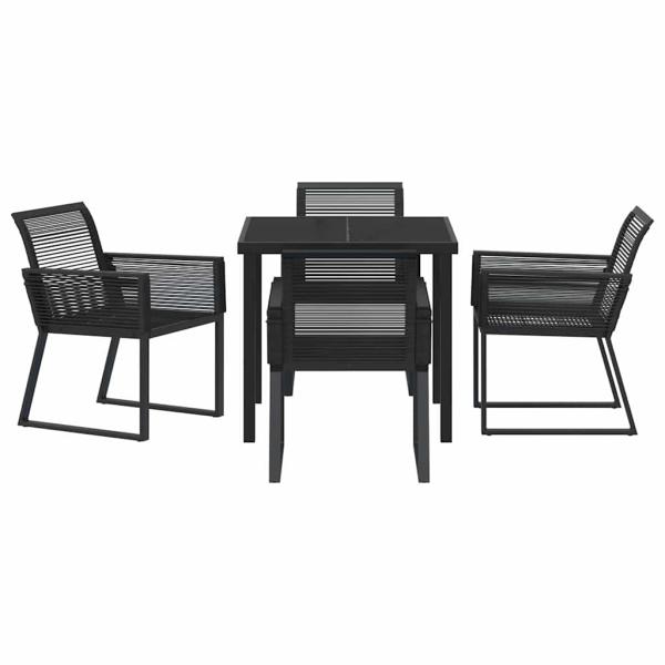 5-teiliges Garten-Essenset Schwarzes Poly-Rattan