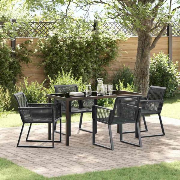 ARDEBO.de - 5-teiliges Garten-Esszimmer-Set Schwarz Poly-Rattan