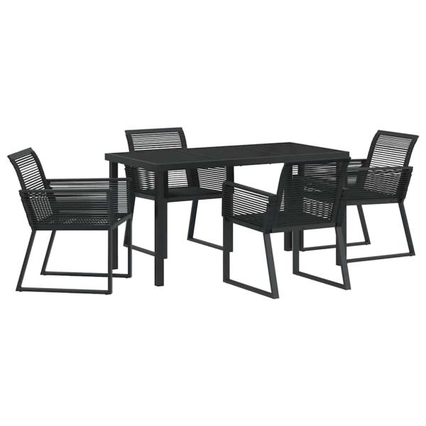 5-teiliges Garten-Esszimmer-Set Schwarz Poly-Rattan