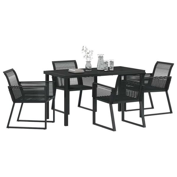 5-teiliges Garten-Esszimmer-Set Schwarz Poly-Rattan