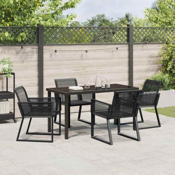 5-teiliges Garten-Esszimmer-Set Schwarz Poly-Rattan
