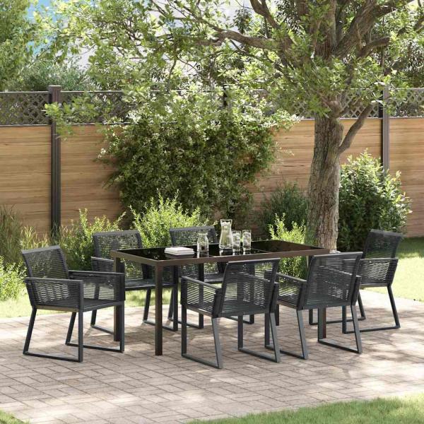 ARDEBO.de - 7-teiliges Garten-Essset Schwarz Poly-Rattan