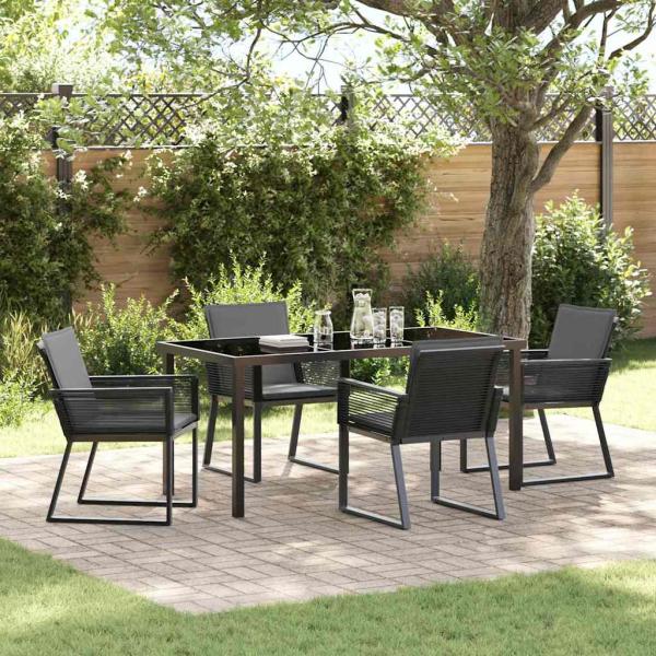 ARDEBO.de - 5-teilige Garten Esszimmer Set mit Kissen Schwarz Poly Rattan