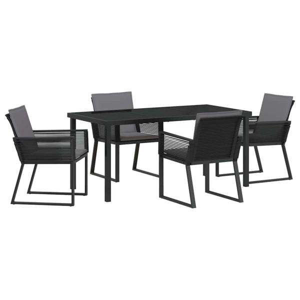 5-teilige Garten Esszimmer Set mit Kissen Schwarz Poly Rattan