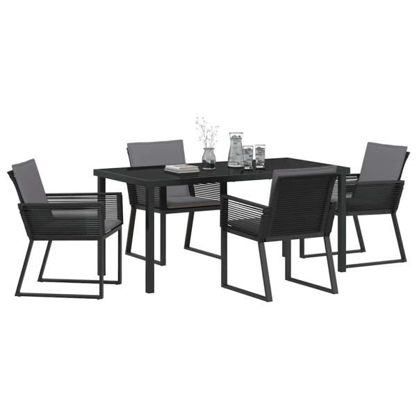5-teilige Garten Esszimmer Set mit Kissen Schwarz Poly Rattan