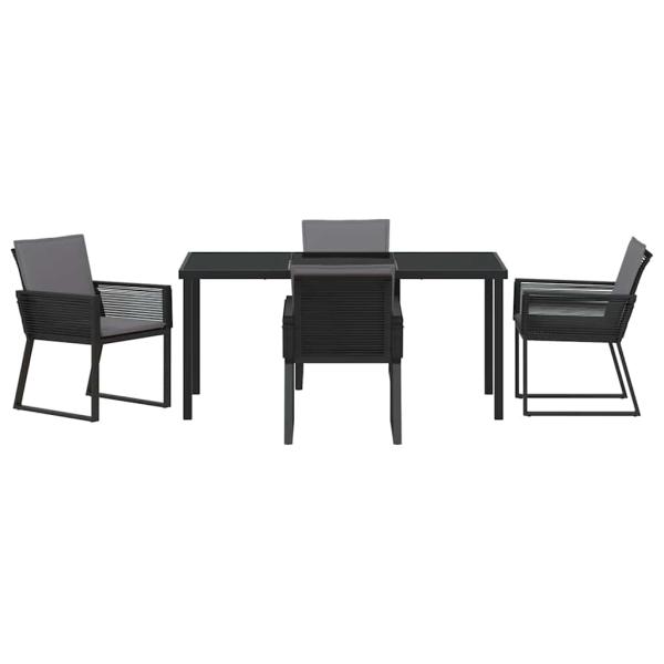 5-teilige Garten Esszimmer Set mit Kissen Schwarz Poly Rattan