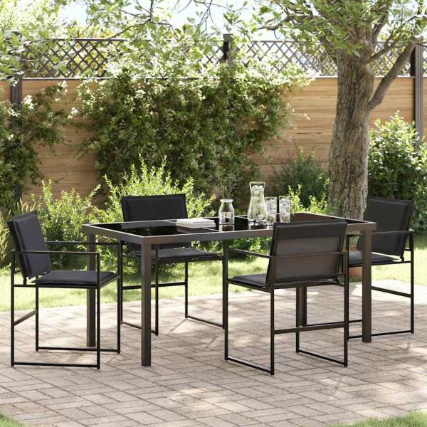 ARDEBO.de - 5-teiliges Garten-Essset mit Kissen Schwarz Textilene und Stahl