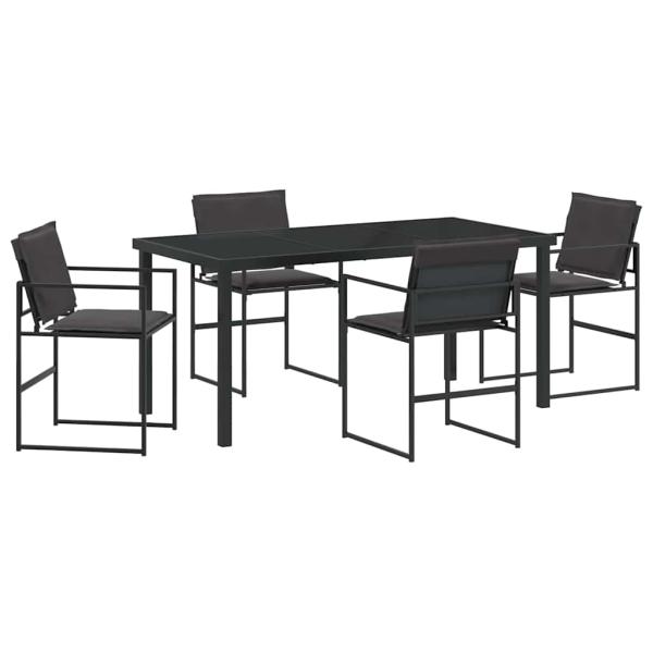 5-teiliges Garten-Essset mit Kissen Schwarz Textilene und Stahl
