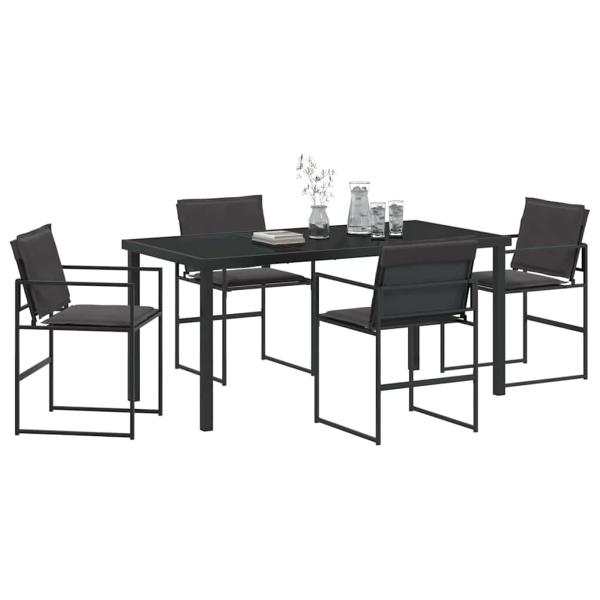 5-teiliges Garten-Essset mit Kissen Schwarz Textilene und Stahl