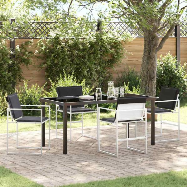 ARDEBO.de - 5-teiliges Garten-Ess-Set mit Kissen, Weiß, Textilene und Stahl