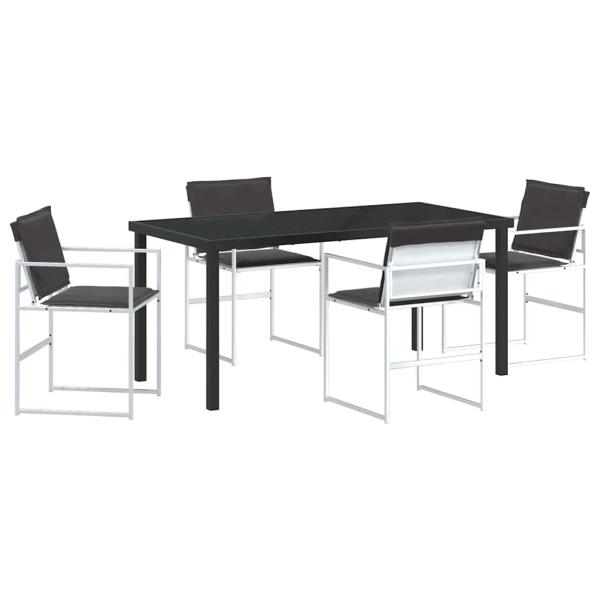 5-teiliges Garten-Ess-Set mit Kissen, Weiß, Textilene und Stahl