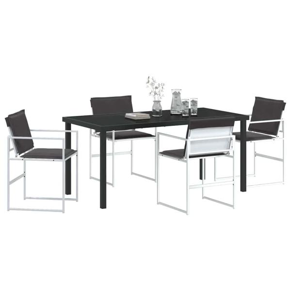 5-teiliges Garten-Ess-Set mit Kissen, Weiß, Textilene und Stahl